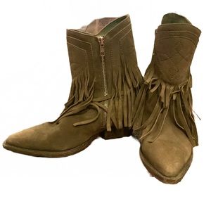 FREE PEOPLE Lawless Fringe Western Boots in Taupe Sz 36.5